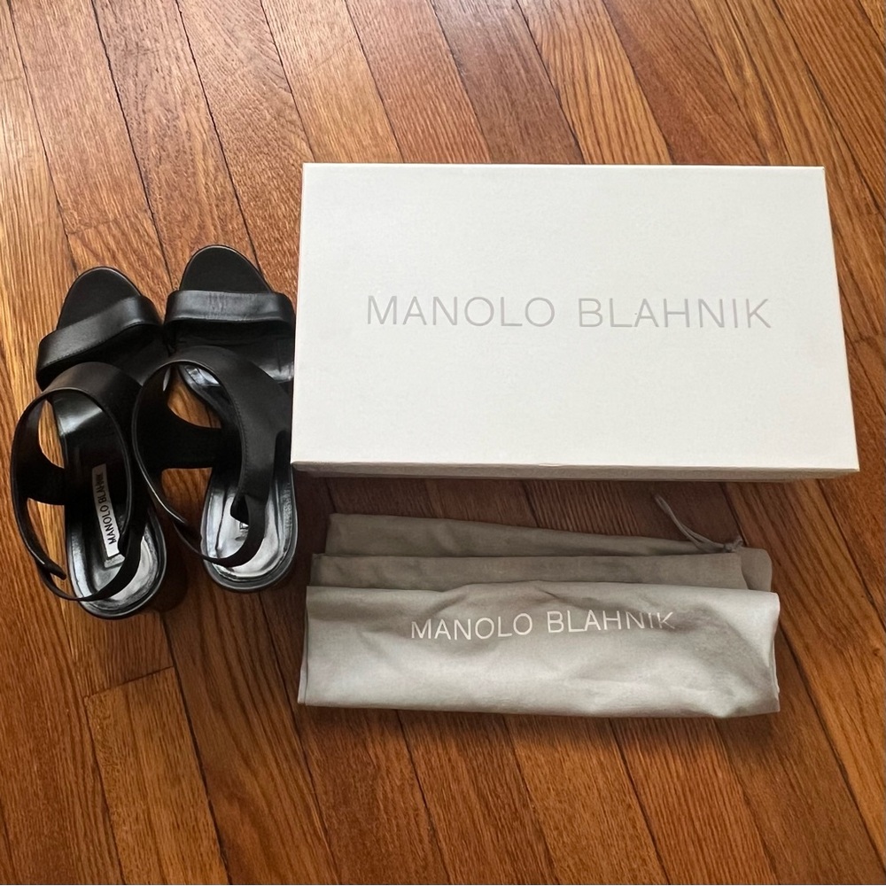 Manolo Blahnik Loyal Black Calf Leather Size 37-1/2